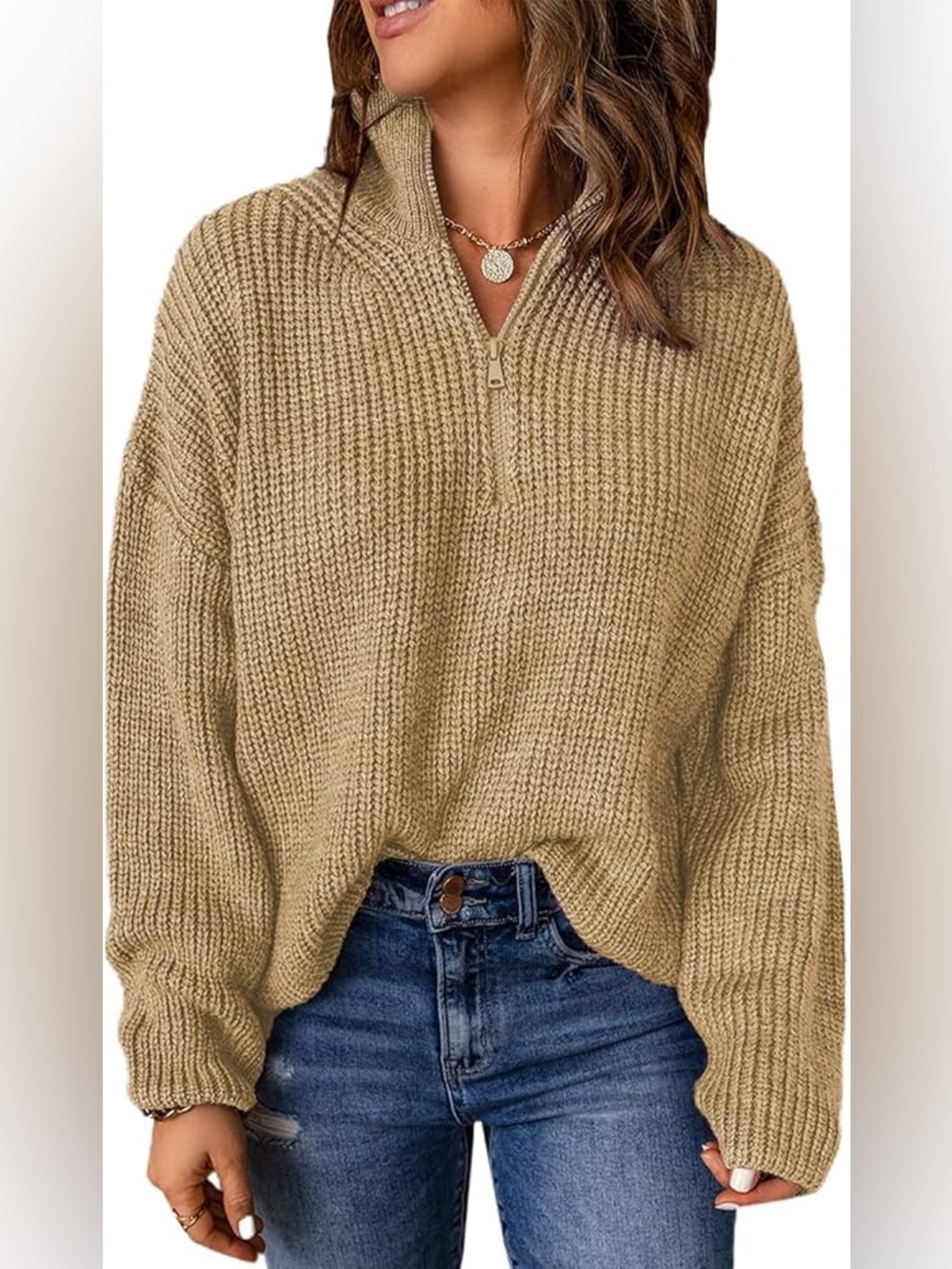 EUC Amazon Chunky Knit Quarter Zip Sweater – Size 2XL